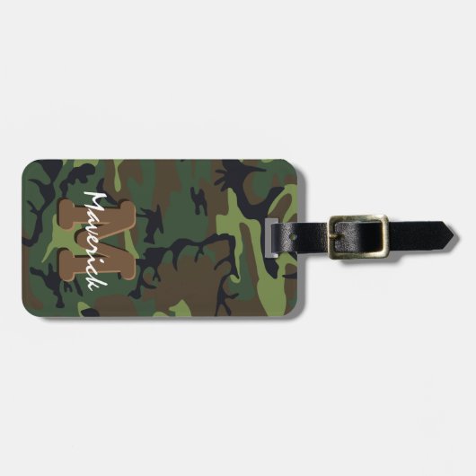 Man Camouflage Monogram Reis Bagagelabel (Voorkant horizontaal)