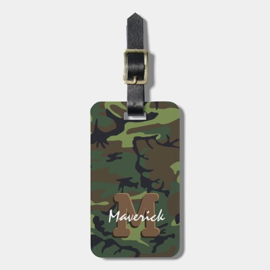 Man Camouflage Monogram Reis Bagagelabel (Voorkant verticaal)