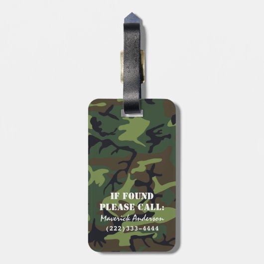 Man Camouflage Monogram Reis Bagagelabel (Achterkant verticaal)