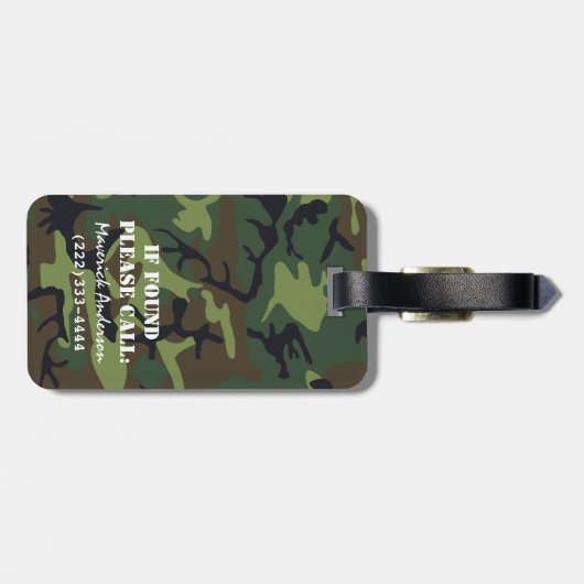 Man Camouflage Monogram Reis Bagagelabel (Achterkant horizontaal)