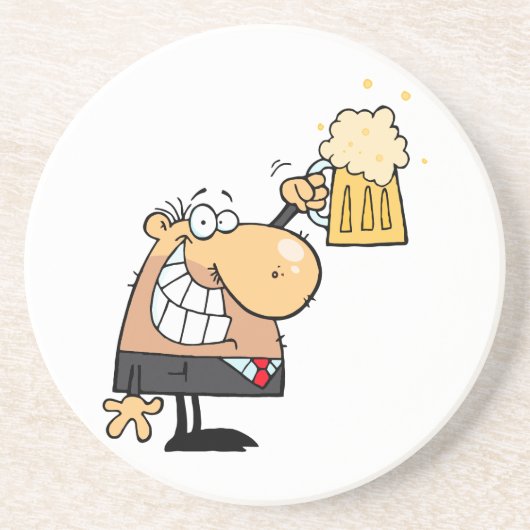 man cartoon met bier zandsteen onderzetter (Voorkant)