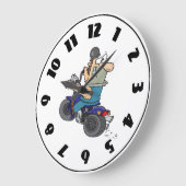 Man cartoon op een motorrijwiel grote klok (Hoek)