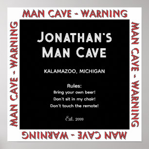 Man Cave Bord Waarschuwing met Regels Poster