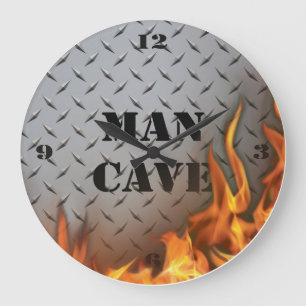 Man Cave Diamondplate Metal and Fire Wall Clock Grote Klok