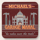 Man Cave Funny Garage Mahal Red | Aangepaste naam Onderzetter (Voorkant)