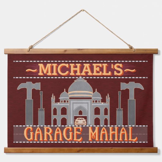 Man Cave Funny Garage Mahal Tools Red | Aangepast Hangend Wandkleed (Voorkant)