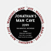 Man Cave Funny Waarschuwingen & Regels kerstversie Metalen Ornament (Achterkant)