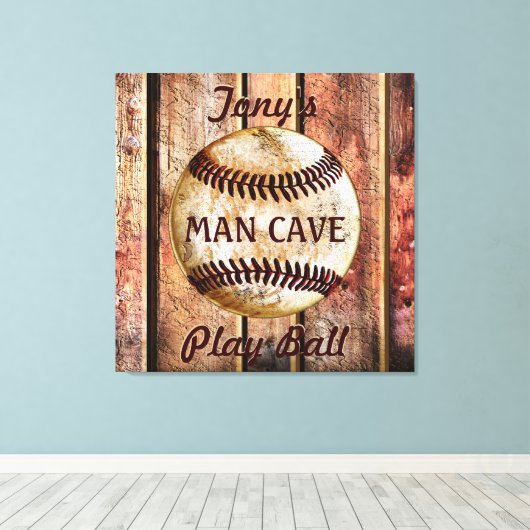 Man Cave Gepersonaliseerde Honkbal Wall Art Jouw t Canvas Afdruk (Insitu (Houten vloer))