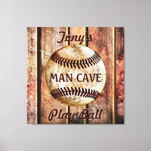 Man Cave Gepersonaliseerde Honkbal Wall Art Jouw t Canvas Afdruk (Voorkant)