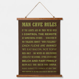 MAN CAVE-REGELS HANGEND WANDKLEED