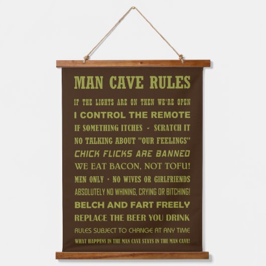 MAN CAVE-REGELS HANGEND WANDKLEED (Voorkant)