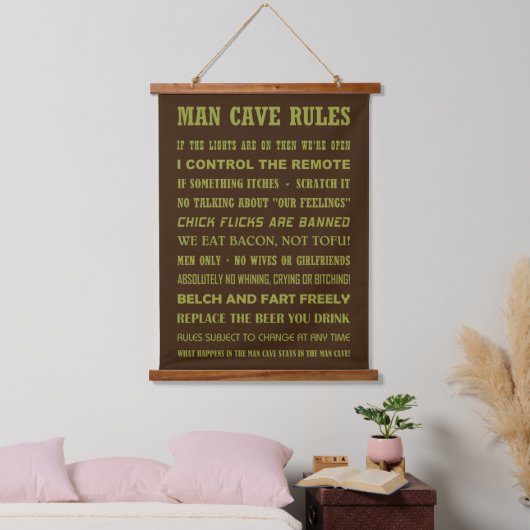 MAN CAVE-REGELS HANGEND WANDKLEED (Slaapkamer)
