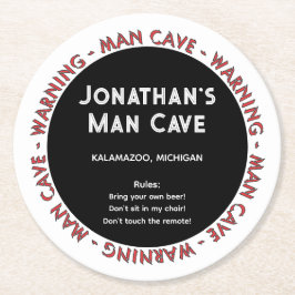 Man Cave Round Onderzetter Funny Waarschuwingen & 