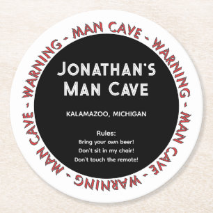 Man Cave Round Onderzetter Funny Waarschuwingen &
