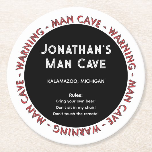 Man Cave Round Onderzetter Funny Waarschuwingen & (Voorkant)