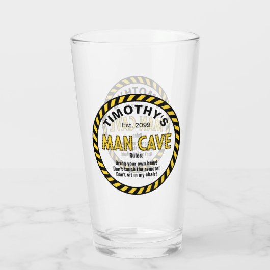 Man Cave Sign Attentie Tape Pint Bierglas Glas (Achterkant)