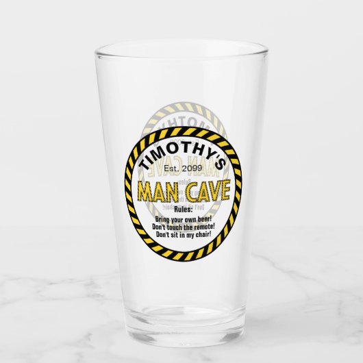 Man Cave Sign Attentie Tape Pint Bierglas Glas (Voorkant)