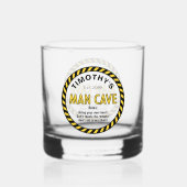 Man Cave Sign Attentie Tape Rocks Whisky Glas (Voorkant)