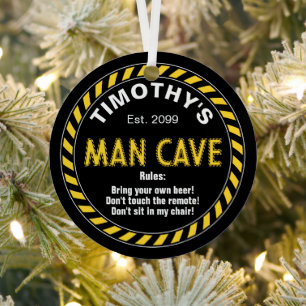 Man Cave Sign met waarschuwing Tape Effect & Regel Metalen Ornament