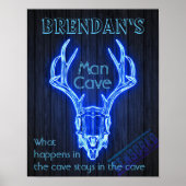 Man Cave Sign Neon Deer Antlers Cool Poster (Voorkant)