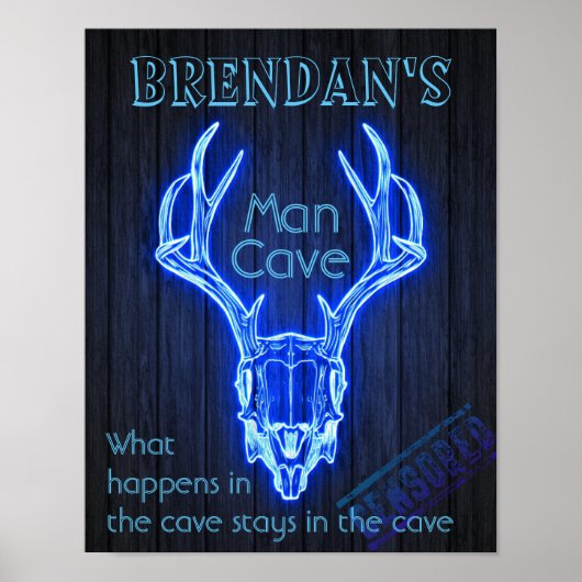 Man Cave Sign Neon Deer Antlers Cool Poster (Voorkant)