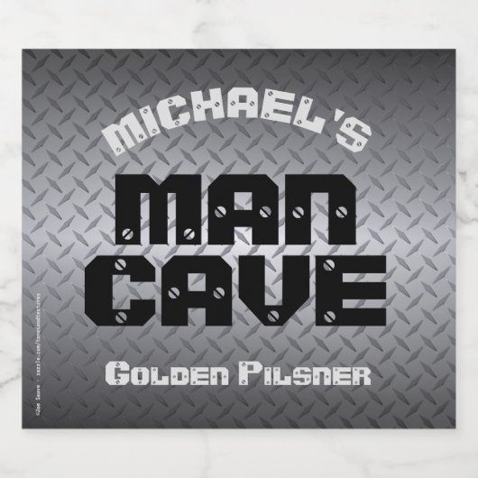 Man Cave Steel Diamondplate Bier Etiket (Enkel label)