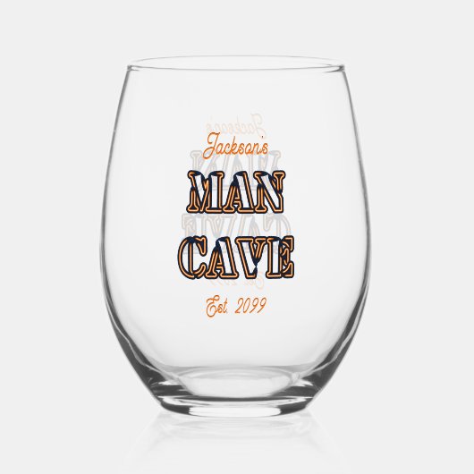 Man Cave Tekst Effect Stemless Wijnglas Drinkware Zonder Voet (Voorkant)