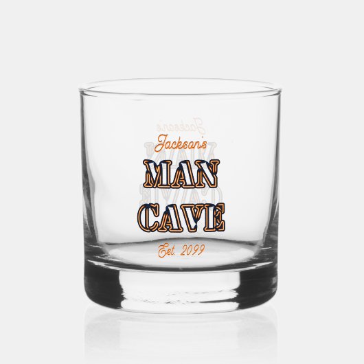 Man Cave Text Effect Rocks Whiskey Glass Drinkware Whisky Glas (Voorkant)
