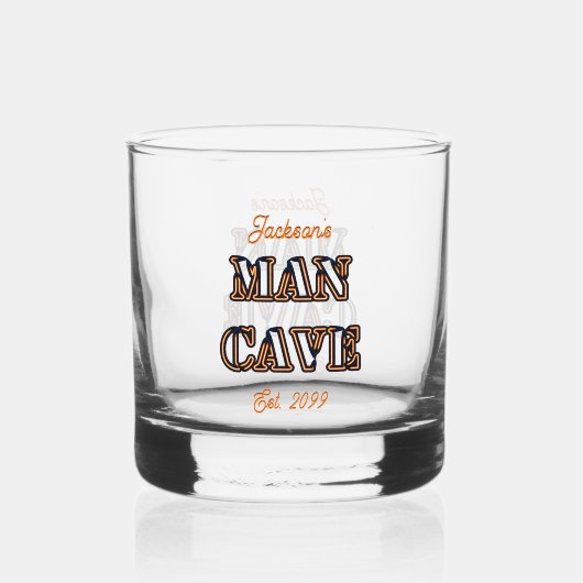 Man Cave Text Effect Rocks Whiskey Glass Drinkware Whisky Glas (Achterkant)