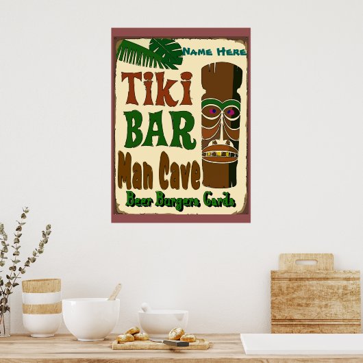 Man Cave Tiki Bar voeg hier uw naam toe Poster (Keuken)