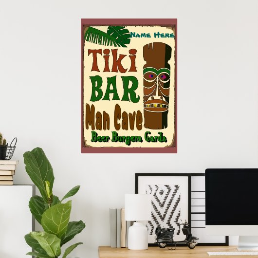Man Cave Tiki Bar voeg hier uw naam toe Poster (Thuiskantoor)