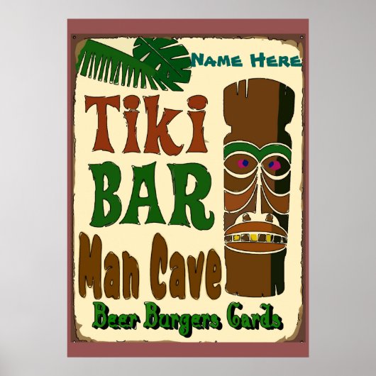 Man Cave Tiki Bar voeg hier uw naam toe Poster (Voorkant)