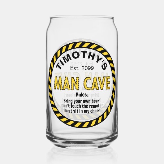 Man Cave Voorzichtig Tape Bierblikje Blikvorm Glas (Voorkant)