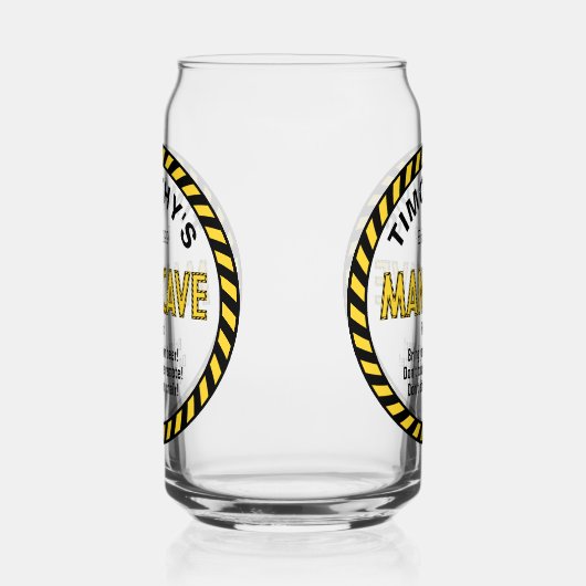 Man Cave Voorzichtig Tape Bierblikje Blikvorm Glas (Links)