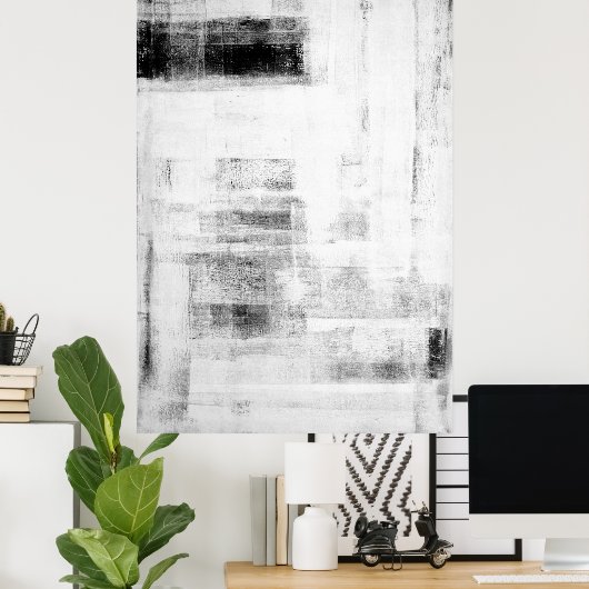 'Man Cave Worthy' Abstracte kunst in zwart-wit Poster (Thuiskantoor)
