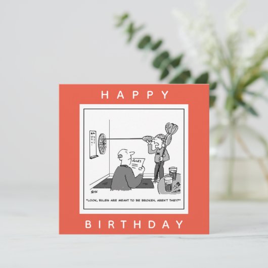 Man Cheating in Darts Cartoon Kaart (Staand voorkant)