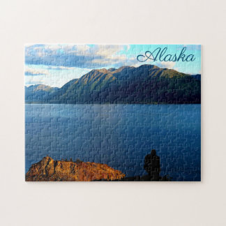 Man Crouches die denken aan zonlicht in Alaska Legpuzzel