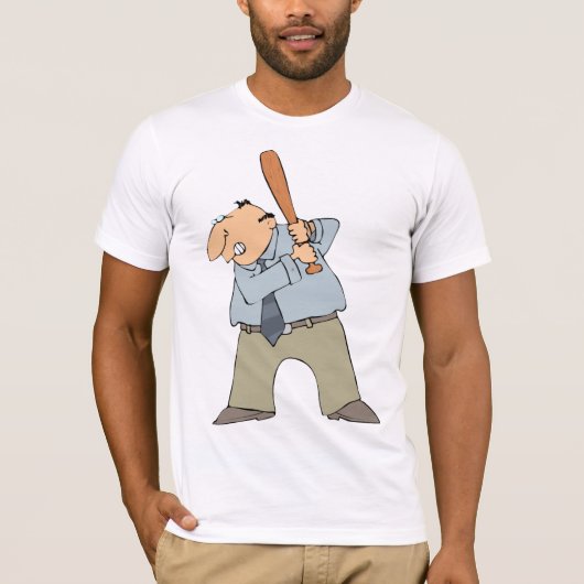 Man dat een honkbalbad met Mannen T-shirt houdt (Voorkant)