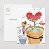 Man dat een plant met potten bewatert briefkaart (Voorkant / Achterkant)