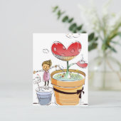 Man dat een plant met potten bewatert briefkaart (Staand voorkant)