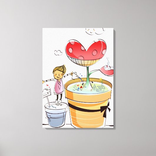 Man dat een plant met potten bewatert canvas afdruk (Voorkant)
