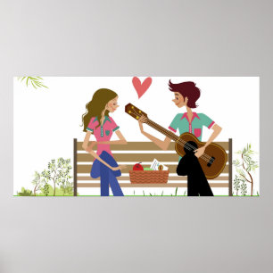 Man dat gitaar speelt met een vrouw naast haar poster
