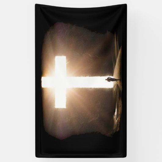 Man dat het Christelijke kruis van Jezus stroomt Spandoek (Verticaal)