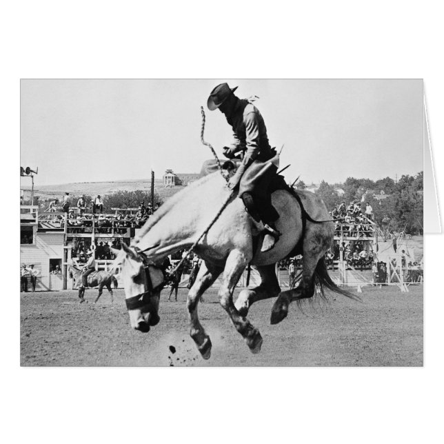 Man dat het springpaard in rodeo rijdt (Voorkant Horizontaal)