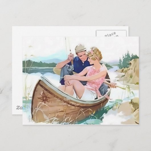 Man dat met zijn vriendin vist briefkaart (Voorkant / Achterkant)