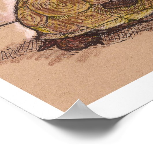 Man dat op een schildpad rijdt poster (Hoek)