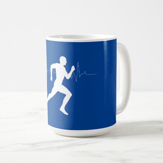 Man dat Runners Silhouette op Blauwe Achtergrond i Koffiemok (Voorkant rechts)