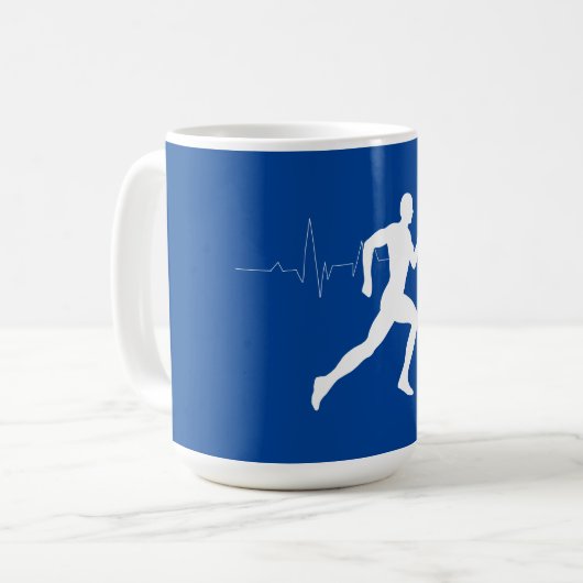 Man dat Runners Silhouette op Blauwe Achtergrond i Koffiemok (Voorkant links)
