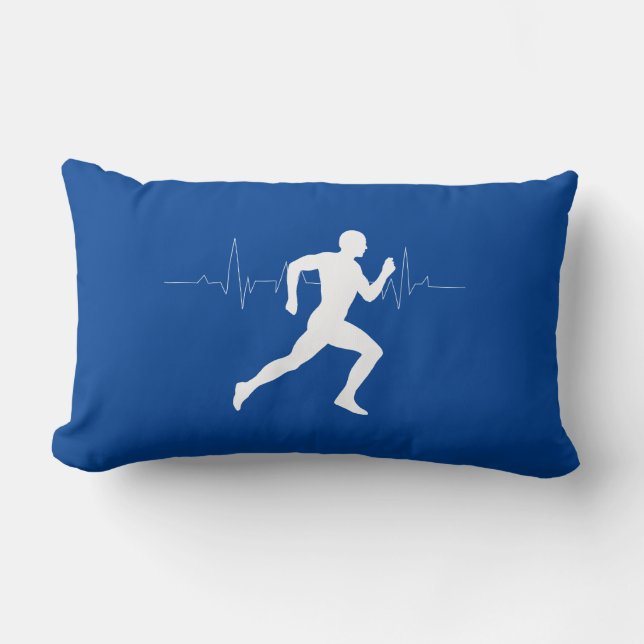 Man dat Runners Silhouette op Blauwe Achtergrond i Kussen (Voorkant)