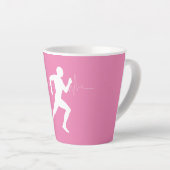 Man dat Runners Silhouette op Roze Achtergrond in  Latte Mok (Rechterhoek)